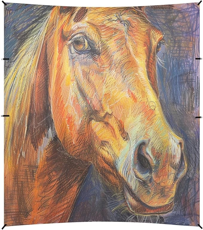 ALAZA Horse Head Crayon Drawing Beach Tent Sun Shelter UPF50+ Protection Beach Shade Canopy w/ 4 Sandbags for Outdoor Camping Fishing Backyard Fun Picnic 10x9 ft