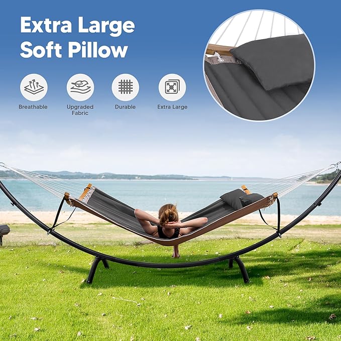 SUNCREAT Hammocks Standing Patio Hammock Portable Hammock with Stand Foldable Patent Pending Dark Gray