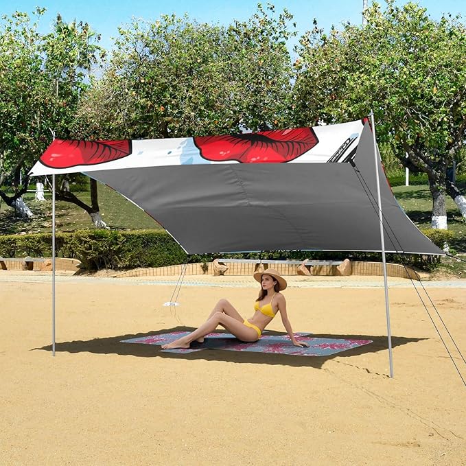 ALAZA Paris Eiffel Tower Red Lips Beach Tent Sun Shelter Portable Canopy Sunshade for Outdoor Camping Picnics Backyard Fun 10x9 ft