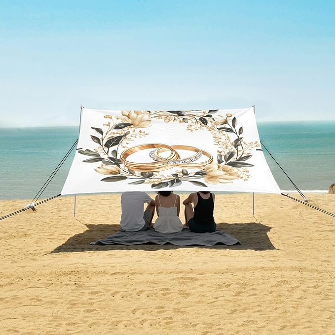 ALAZA Wedding Ring Wreath Beach Tent Sun Shelter UPF50+ Protection Beach Shade Canopy w/ 4 Sandbags for Outdoor Camping Fishing Backyard Fun Picnic 10x9 ft