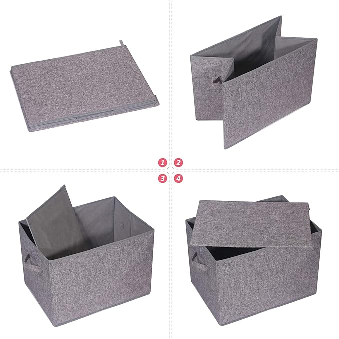 TENABORT 4 Pack Large Foldable Storage Box with Lids Fabric Storage Cube Organizer Cloth Containers Bins Baskets for Closet Clothes Clothing Bed Room