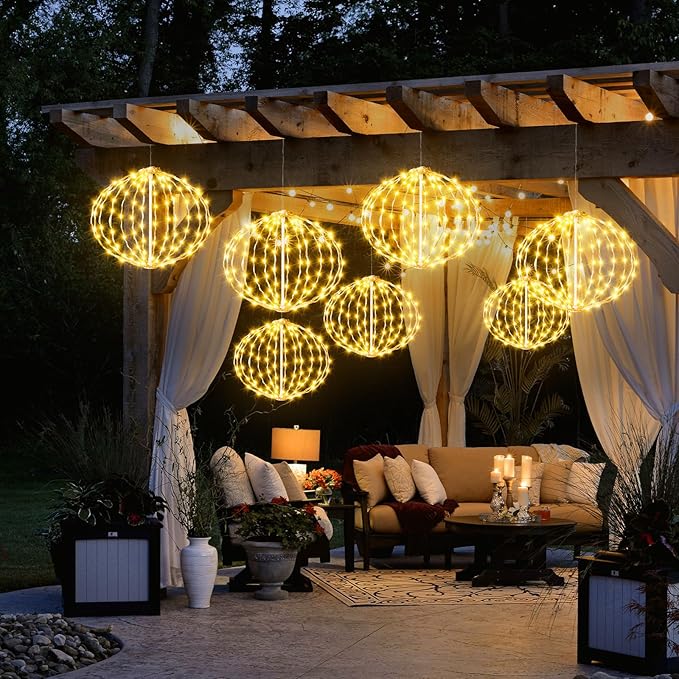 AGOTD Christmas Outdoor Decorations Ball Lights - 12 Inch Connectable Hanging Tree Globe Lights with 8 Lighting Modes Timing Function Waterproof Indoor Outdoor (Warm White 2pcs)