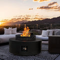 3-Piece Outdoor Fire Pit Table 32 Inch Propane Fire Table 65000 BTU Black Round Gas Firepit Baking Sheet Wind Guard and 16 inches Tank Side Table for Deck Backyard and Pool Black