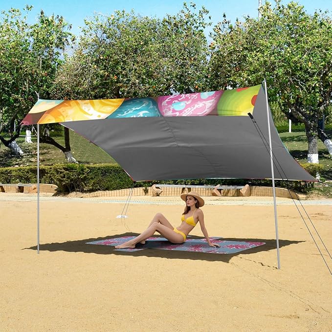 ALAZA Colorful Easter Egg Happy Easter Beach Tent Sun Shelter Portable Canopy Sunshade for Outdoor Camping Picnics Backyard Fun 10x9 ft