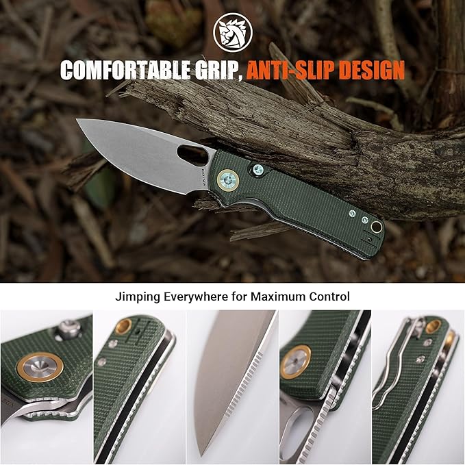 Vosteed EDC Knife 2.99 14C28N Steel Wider Blade Green Micarta Handle Top Liner Lock Folding Pocket Knives with Clip for Men &amp Women Survival Camping - Porcupine A2603