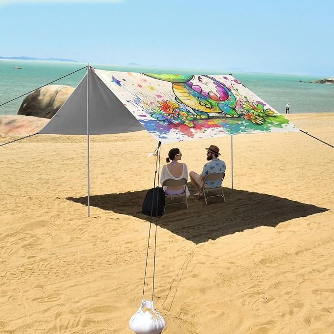 Beauty Dragon1 Beach Tent UPF50+ Protection Lightweight Sun Shelter with Sand Shovel Sandbags for Family Trips Picnics &amp Camping
