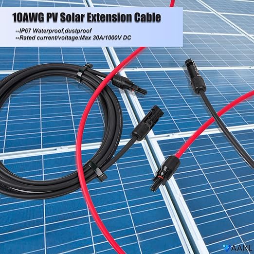 Solar Extension Cable 20Feet 10AWG (6mm²) Solar Panel Cable Red &amp Black PV Wire Male Female Connector Adapter Gauge Wire for PV System