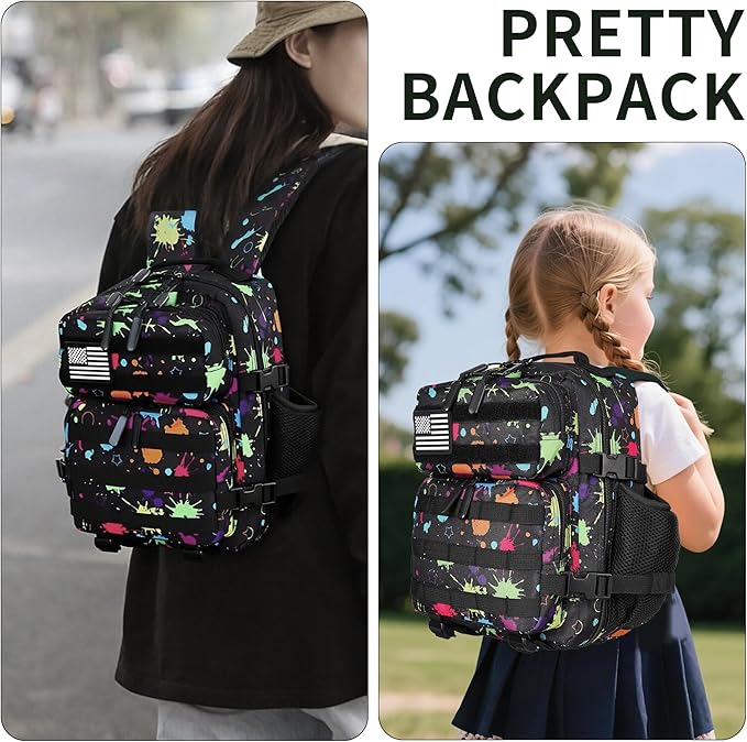 9L Mini Tactical Backpack for Men and Women Tactical Backpack Small for Hiking Small Tactical Bag (Fluorescent Tie Dye)