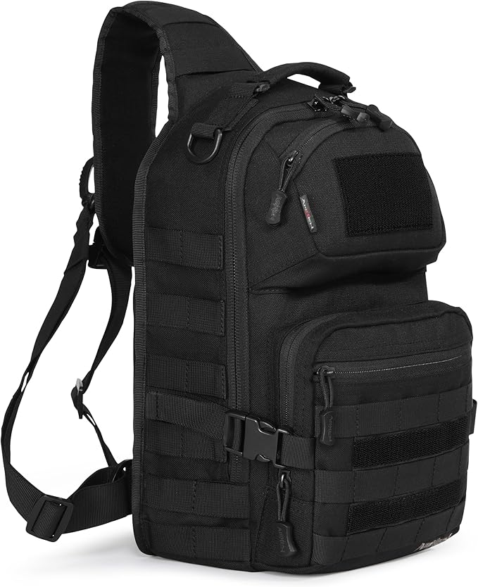 AMHEH 15L 1050D Tactical Sling Bag - Everyday Carry Crossbody Backpack with MOLLE and Concealed Back Pocket Fits 12 Laptop Black