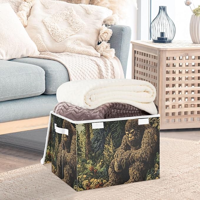 Storage Cube with Lid Jungle Sasquatch Print 16.5×12.6×11.8 IN Collapsible Large Capacity Foldable Storage Basket Bin Organizer