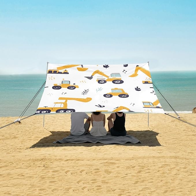 ALAZA Cute Construction Cars Leave Beach Tent Sun Shelter Portable Canopy Sunshade for Outdoor Camping Picnics Backyard Fun 10x9 ft