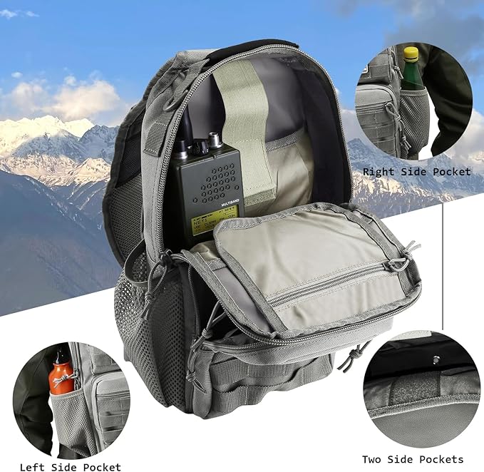 Rover Sling Pack Tactical Shoulder Sling Bag Backpack with Bottle Holder Crossbody Chest Bag Grey