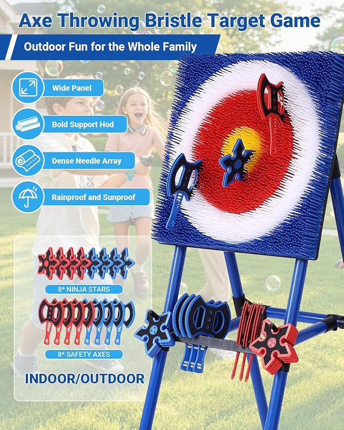Axe Throwing Game for Backyard - 8 Throwing Axes Set - Deluxe Foldable Plastic Axe Throwing Target Game for Adults Kids Outdoor Games Carnival Games