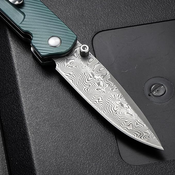 Damascus Steel Knife Knives HRC 61Damascus Steel Folding Pocket Knife with Titanium Handle Knives for Men Gifts for Hunters Men who have Everything Camping EssentialsGift Ideas for Boyfriend
