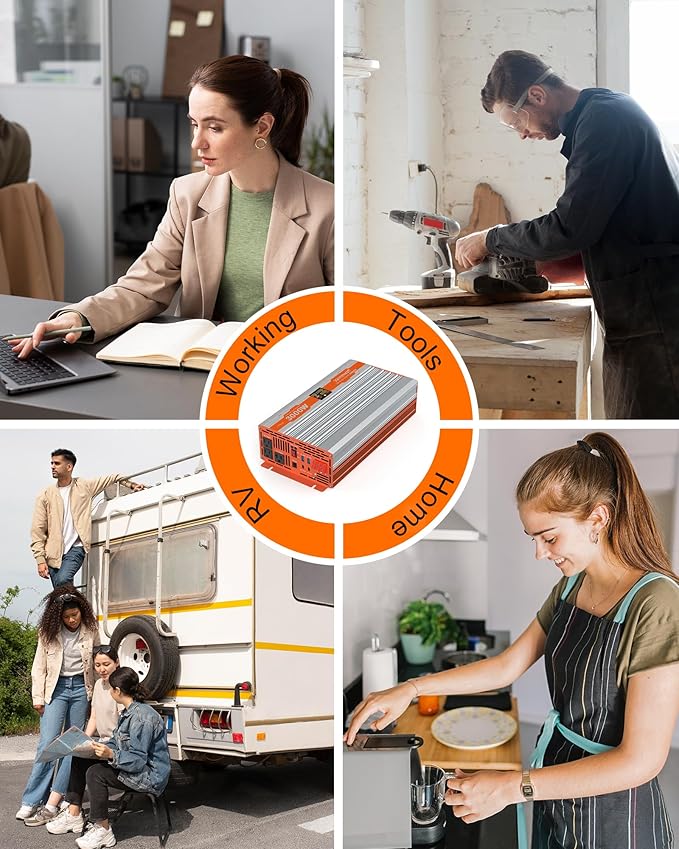 3000 Watt Pure Sine Wave Inverter 24V DC to 120V AC 6000W Peak Power Inverter with 3AC OutletsType-C PD100W/PD30W Hardwire Port Remote Control for Truck RV Vehicles
