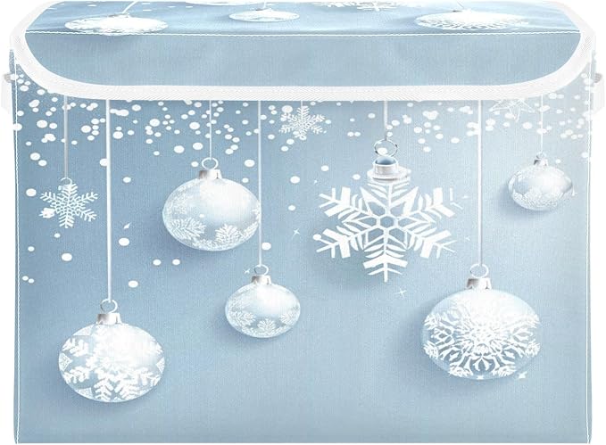 senya Christmas Baskets Collapsible Storage Bins with Lids Christmas Balls White Snowflakes Storage Boxes Clothes Baskets for Organizing