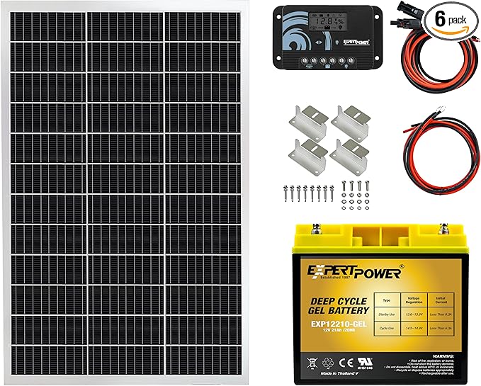 ExpertPower 100W 12V Solar Power Kit with Battery : 100W 12V Solar Panel + 10A Charge Controller + 21Ah Gel Battery