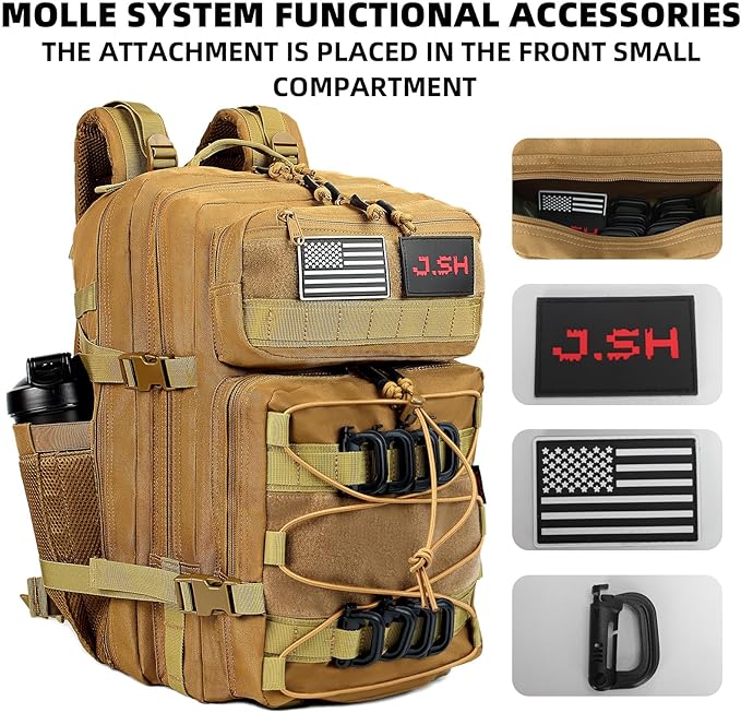 J.SH Large Military Tactical Backpack for Men EDC MOLLE Backpack 900D Oxford Nylon 3-Day Assault Rucking Pack Heavy-Duty Tactical Gear for Outdoor HikingGym Rugged Survival&ampBug Out Bag-45L K