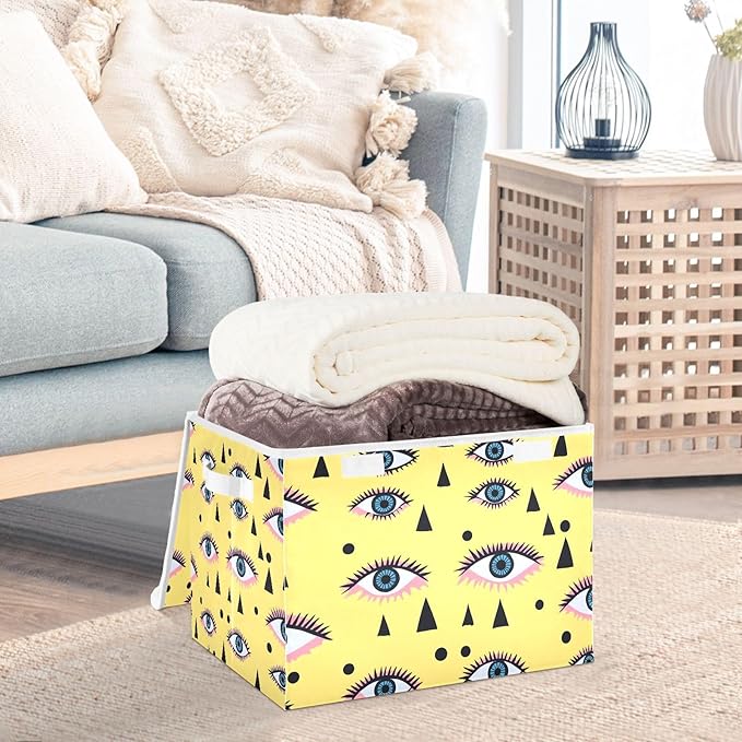 Eyes Yellow Storage Cube Bins Basket with Lid Collapsible Flip-top Fabric with Handle for Home Bedroom Closet Office 16.5×12.6×11.8 in