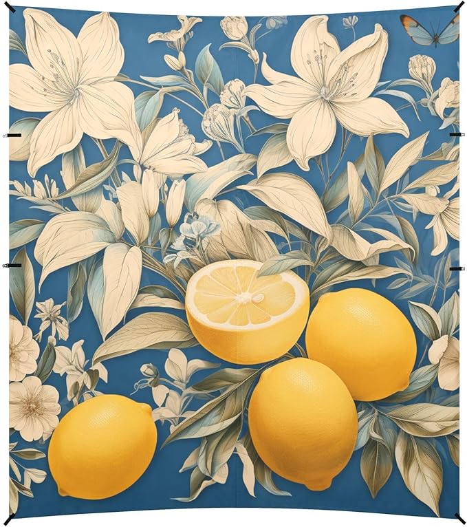 ALAZA Lemon Floral Butterfly Beach Tent Sun Shelter Portable Canopy Sunshade for Outdoor Camping Picnics Backyard Fun 10x9 ft