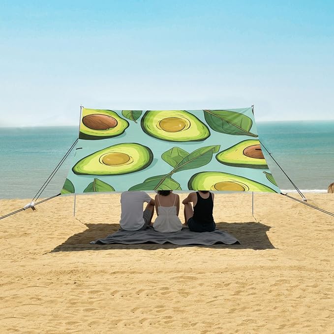 ALAZA Avocado with Leaves Beach Tent Sun Shelter Portable Canopy Sunshade for Outdoor Camping Picnics Backyard Fun 10x9 ft