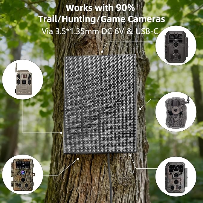 LIYVZ 3W Trail Camera Solar Panel 5V/6V 4000mAh Solar Charger for Trail Camera Game Camera Trail Cam Solar Universal Hunting Camera Solar Panel 2-Pack