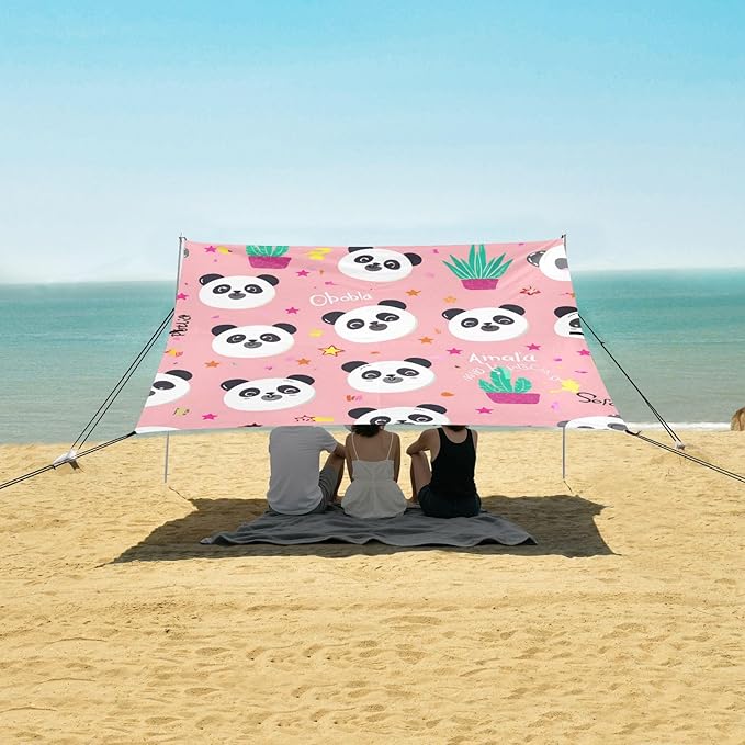 Beach Canopy with Windproof Ropes &amp Sandbags Beach Tent Sun Shade Sun Shelter for Camping Trips Fishing Backyard Fun or Picnics Panda