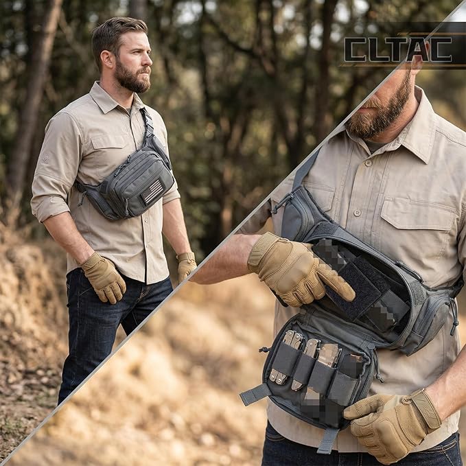 CCW Tactical Fanny Pack for Concealed Carry 500D Nylon Low Profile EDC Waist Bag with Pistol Holster &amp YKK Zippers Everyday Carry Hip Pack (Dark Grey)