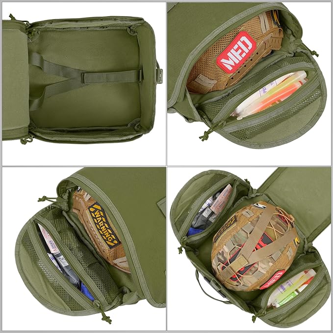 FRTKK Tactical Helmet Bag Pack Military Molle Pouch Multi-Purpose Carrying Storage Bag Include USA Flag Patch and 2 PCS Molle Straps for Sports Hunting Shooting Combat Helmets (Ranger Green)