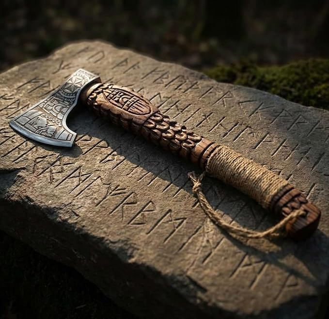 | Custom Handmade Viking Medieval Axes with GiftHand Ax Gifts for MenCamping TomahawkBeardedValhalla Axe with Leather Sheath (Battle Axe) (Handmade)