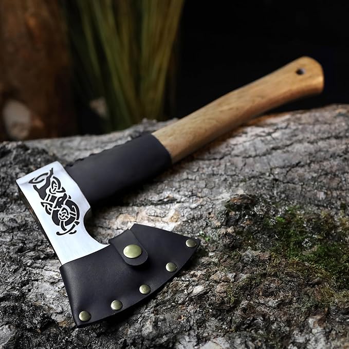 Camping Hatchet Wood Splitting Axe Chopping Kindling Forged Viking Axe Outdoor Bushcraft Tool with Sheath Handmade