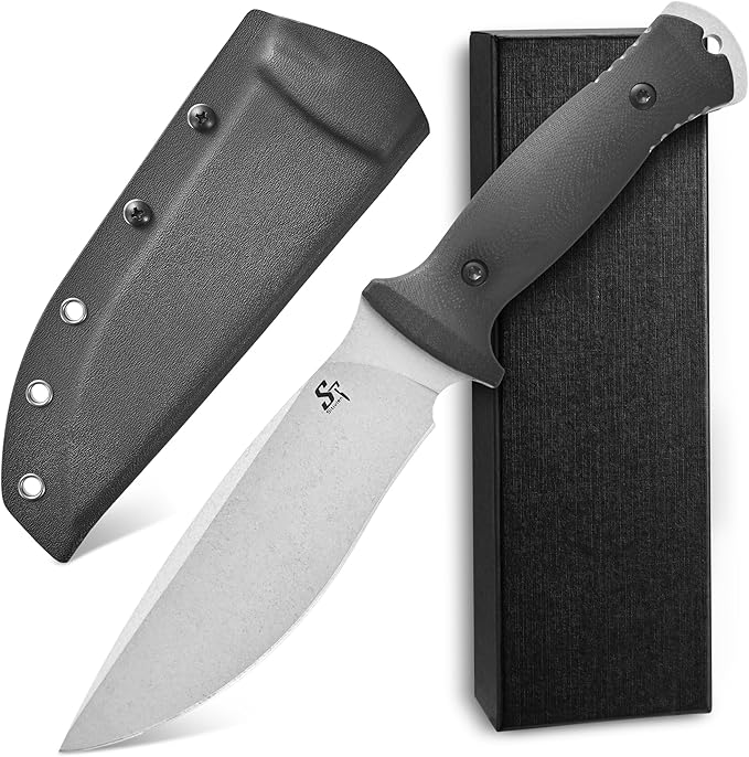 Sitivien ST38 Fixed Blade Knife AEB-L Stonewashed Steel Blade G10 Handle Full Tang Knife with Sheath for Outdoor Camping Hiking Working Survival (Silver)