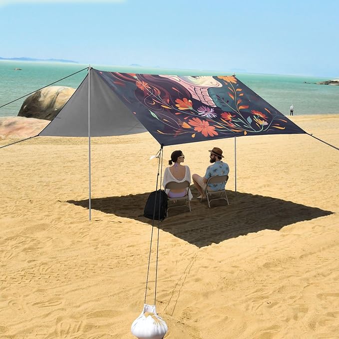 ALAZA Skull Girl Flower Day of The Dead Beach Tent Sun Shelter Portable Canopy Sunshade for Outdoor Camping Picnics Backyard Fun 10x9 ft