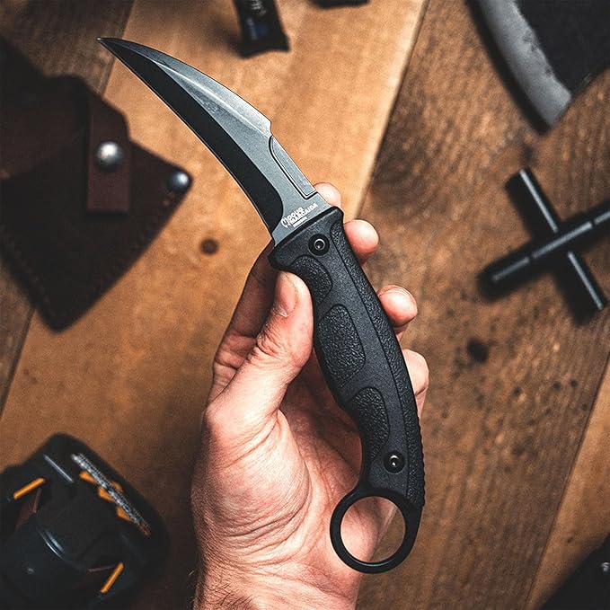 BATTLBOX Doug Marcaida Designs K-TAC Fixed Blade Karambit 3.15in D2 Steel Curved Blade Finger Ring Handle Multi-Position Sheath EDC Camping Hiking Outdoors