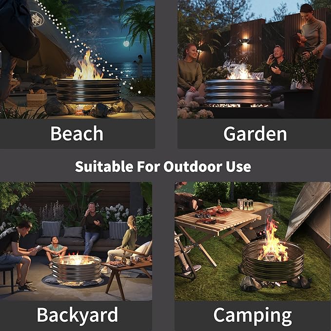 48 Inch Outdoor Fire Pit Ring Round Galvanized Portable Fire Pit for Camping Metal Steel Bonfire Fire Ring for Outside Backyard