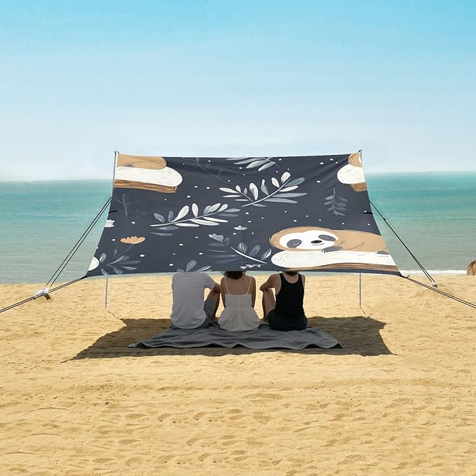 ALAZA Cute Sloth Sleeping on A Pillow Beach Tent Sun Shelter Portable Canopy Sunshade for Outdoor Camping Picnics Backyard Fun 10x9 ft