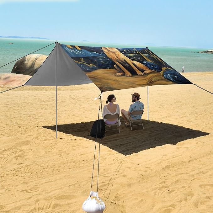 ALAZA Dog Starry Sky Art Beach Tent Sun Shelter UPF50+ Protection Beach Shade Canopy w/ 4 Sandbags for Outdoor Camping Fishing Backyard Fun Picnic 10x9 ft