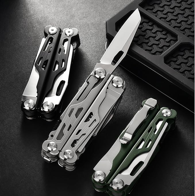 Multitool 20-in-1 Full-Size Lightweight EDC Tactical Gear Camping Knives &amp Tools Gift Ideas for Men Equipment for Emergencies Hiking and Outdoor Camping Multi-Purpose Pliers (Black)