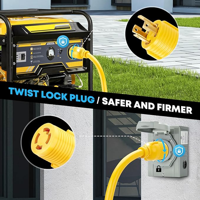 Kohree 30 Amp Generator Extension Cord 4 Prong 20FT Nema L14-30P/L14-30R Generator Cord 125/250V 7500W 10 Gauge Heavy Duty Generator Power Locking Cord for Manual Transfer Switch Power Outage 20FT