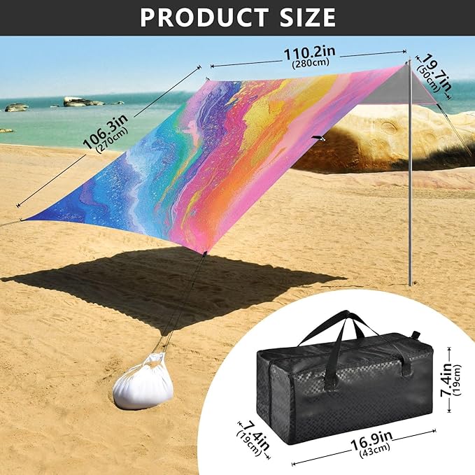 ALAZA Pink Blue Rainbow Beach Tent Sun Shelter Portable Canopy Sunshade for Outdoor Camping Picnics Backyard Fun 10x9 ft