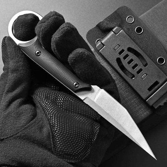 Ccanku C1140 Fixed Blade Knife D2 Blade G10 Handle Claw Knife for OutdoorEDC Tool Survival Hiking Camping(Silver)