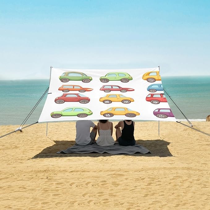 ALAZA Colorful Cartoon Car Beach Tent Sun Shelter Portable Canopy Sunshade for Outdoor Camping Picnics Backyard Fun 10x9 ft