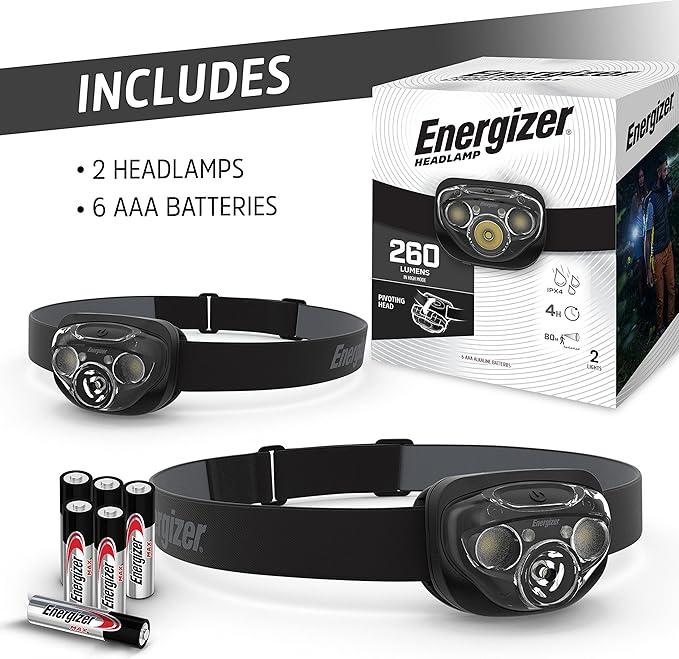 Energizer LED Headlamp PRO IPX4 Water Resistant Headlamps High-Performance Head Light for Outdoors Camping Running Storm Survival LED Light for Emergencies (Batteries Included) (Pack of 8)