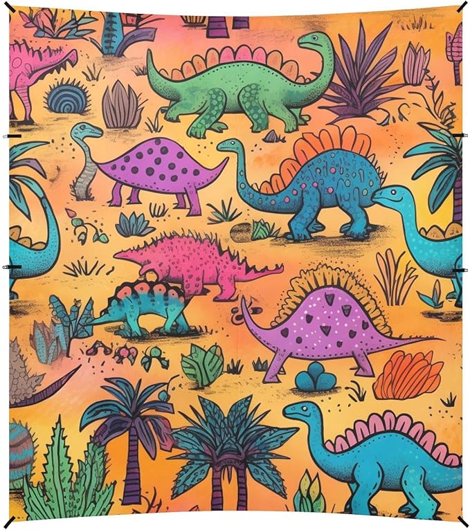 ALAZA Colorful Dinosaur Palm Tree Cactus Beach Tent Sun Shelter Portable Canopy Sunshade for Outdoor Camping Picnics Backyard Fun 10x9 ft