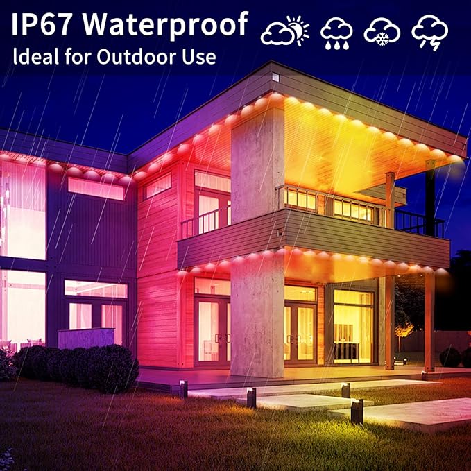Yocrostar 150ft Permanent Outdoor LightRGB Eaves LightsDIY Scene Modes IP68 Waterproof Outdoor Under Eave Lightingled Lights for DecorGarden DecorHouseParty