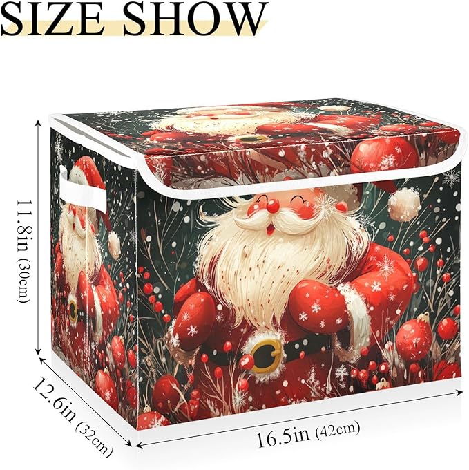 Collapsible Storage Bins with Lids Decorative Fabric Storage Cubes Closet Organizer and Storage Basket Boxes Containers for Clothes Box Chest Nursery Folding Rectangle Red Christmas Sante Cla