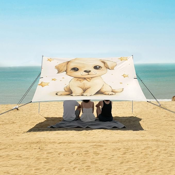 ALAZA Cute Puppy Dog with Stars Beach Tent Sun Shelter Portable Canopy Sunshade for Outdoor Camping Picnics Backyard Fun 10x9 ft