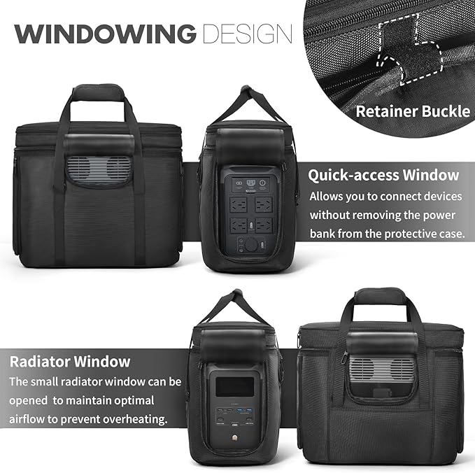 Portable Carrying Case Compatible with ECOFLOW DELTA 2 1024Wh Protective Storage Bag for Power Station and Accessories with Multiple Quick Connect and Heat Dissipation Windows