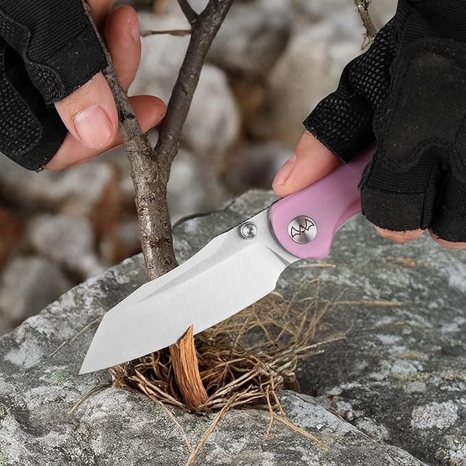 Folding Pocket Knife 3.35 14C28N Blade G10 Handle Liner Lock EDC Knife Small Pocket Knife for Men Sharp Pocket Knives Camping Hiking Hunting Survival Knives with Clip (Pink)