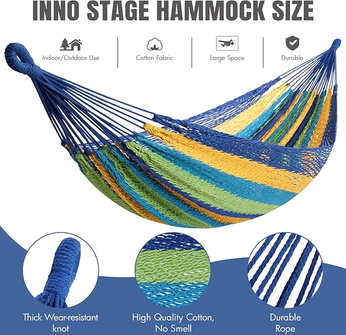 Handwoven Mayan Hammock - Portable Family Hammock with Carry Bag Matrimonial Size Multi-Color Handmade Hammock for Travel Camping Backyard Porch Outdoor or Indoor Use